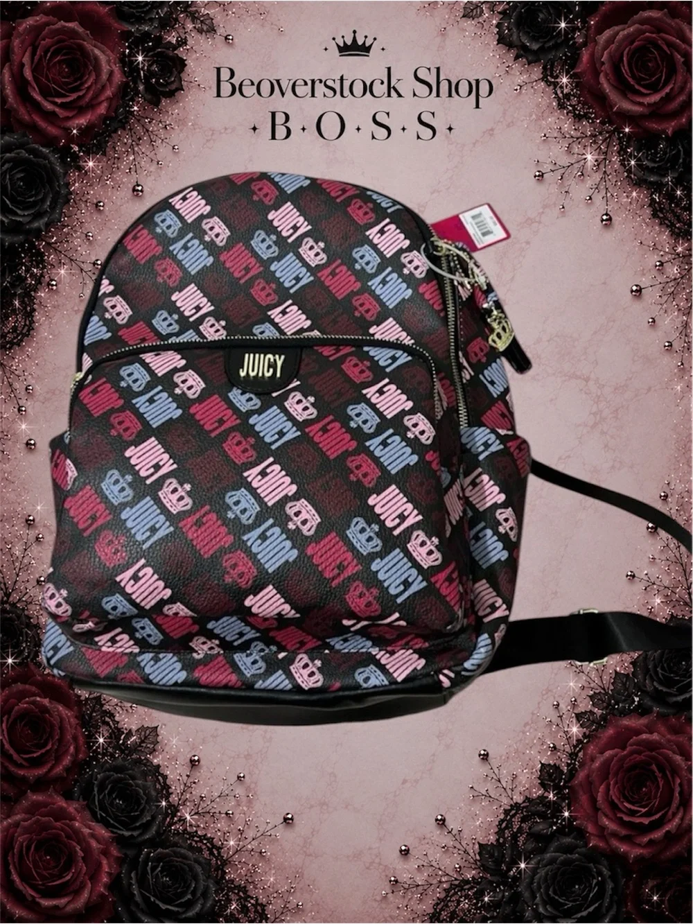 New NWT Juicy Couture Logo design Royal Sports Backpack Book bag with coin pouch